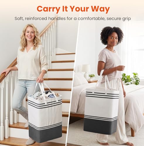 TranquilRelax 3-Pack Laundry Basket, Laundry Hamper, Grey-75L | Freestanding＆Water-Resistant Laundry Hamper, Collapsible Tall Clothes Hamper with Carry Handles for Clothes, Laundry Basket - color: Grey, size: 75L