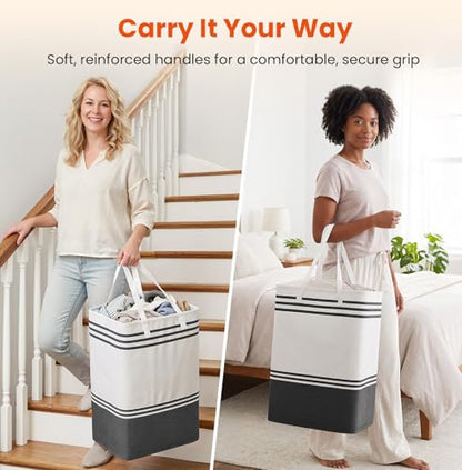 TranquilRelax 3-Pack Laundry Basket, Laundry Hamper, Grey-75L | Freestanding＆Water-Resistant Laundry Hamper, Collapsible Tall Clothes Hamper with Carry Handles for Clothes, Laundry Basket - color: Grey, size: 75L