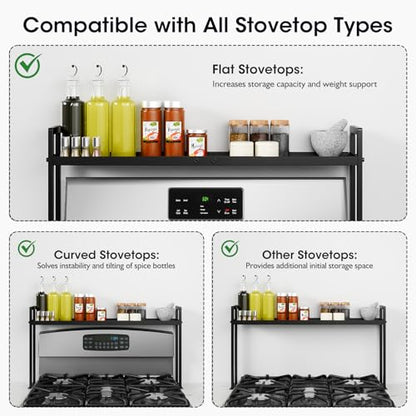 Bumusty Adjustable Stove Top Shelf, 4-Level Spice Rack, Black | Adjustable width and height use vertical space to keep spices organized above stoves or on kitchen counters. - size: High Stand