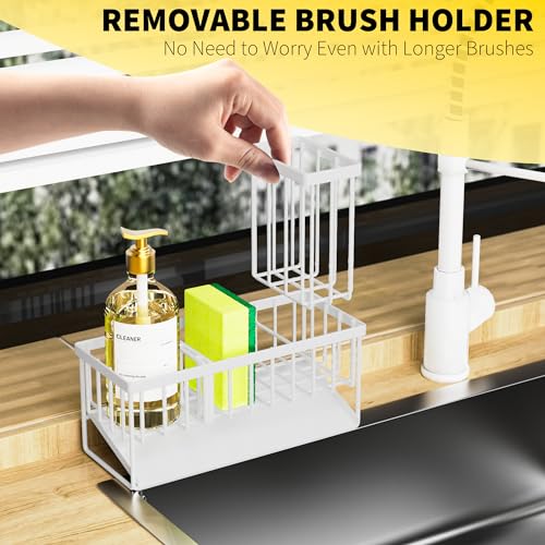 Cisily Sink Caddy Sponge Holder - Stainless Steel Rustproof, High Brush Holder, Dish Sponge Organizer with Divider (White) - color: White, size: 9.25″