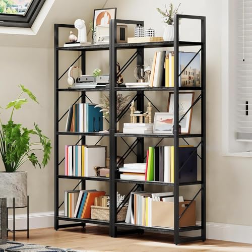 DWVO 5 Tier Bookshelf | Industrial Bookshelves Open Shelf Bookcase, Storage Shelves Organizer Display Rack for Bedroom,Living Room,Office,Kitchen - color: Charcoal Gray