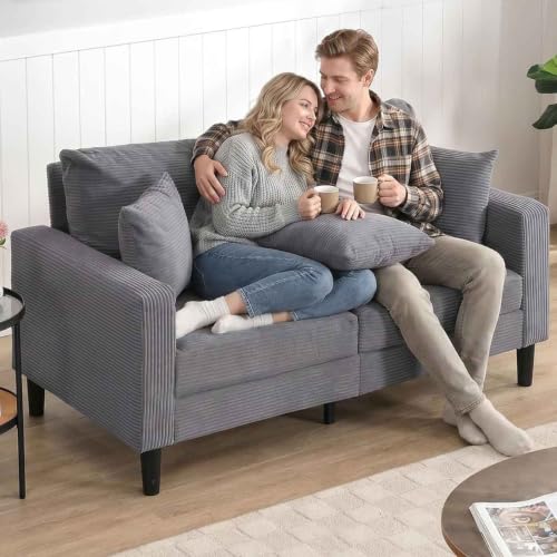 48 "Loveseat Couches,Small Love Seat Sofa with Pillows for Small Spaces,Comfy Corduroy Sofas w/ Wood Frame,Tool-Free Setup Compact Futon Couch for Apartment,Dorm,Office,Settee (Light Gray, 2-Seater) - color: Light Gray, size: 2-Seater