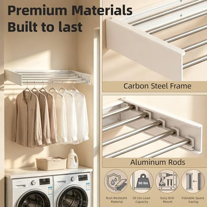 Wall Mounted Drying Rack 32", Rust-Resistant, for Laundry & RV | Folds to 1.2" Ultra-Thin, Space Aluminum, for RV & Apartment, Collapsible Clothes Drying Rack - size: 32 Inches