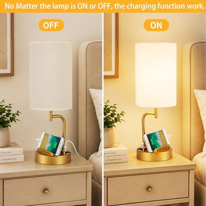 Dreamholder Touch Control USB Table Lamp with USB C/A & AC Outlet, 3-Way Dimmable Bedside Lamp, Modern Nightstand Lamps for Bedroom Living Room Guest Room Office, Bulb Included, Gold - color: Gold