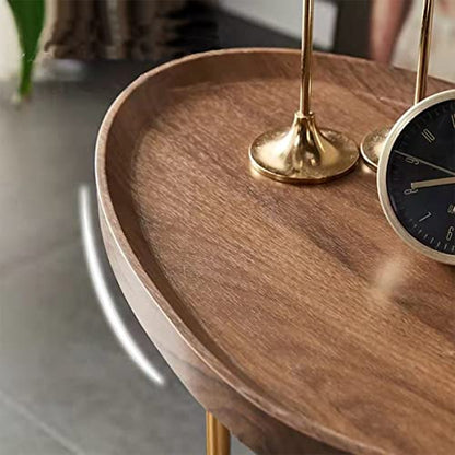 Small Side End Table New C Table Narrow Round Bed Sofa Couch Coffee Dinner Table for Snack Drink TV Tray, Slim Gold Rustic End Table Modern Simplicity, Metal and Wood - 24 Inch - color: Wanut Color