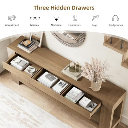 78.75" Extra Long Console Table with 3 Drawers, Farmhouse Entryway Table with Storage Shelf, Wood Accent Sofa Table for Living Room Hallway Entryway, Rustic Brown