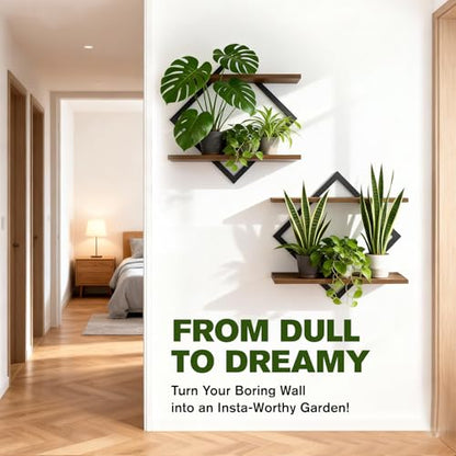 2 Pack Floating Wall Shelves Plant Holders, Brown | For Indoor Plants, Wall Mounted Plant Stand, For Small Plants, Multi-Room Use - color: Rustic Brown-2pack