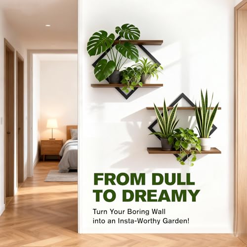 2 Pack Floating Wall Shelves Plant Holders, Brown | For Indoor Plants, Wall Mounted Plant Stand, For Small Plants, Multi-Room Use - color: Rustic Brown-2pack