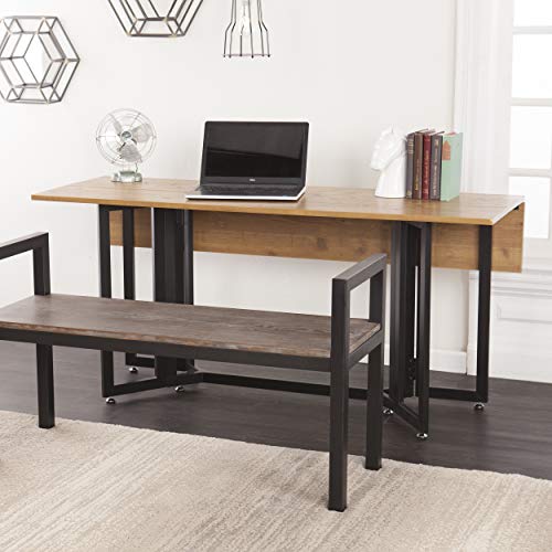 SEI Furniture - Holly & Martin Driness Drop Leaf Table - Oak with Black - Transitional Design, Brown Iron and Wood - Ideal for Dining Room, Kitchen (DN7448) - color: Weathered Oak, Black