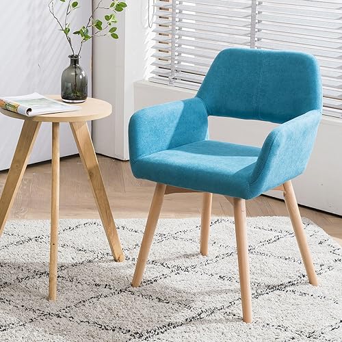 Desk Chair No Wheels Vanity Chair Comfy Accent Chair for Living Dining Room Bedroom Home Office Mid Century Modern Upholstered Armchair Sofa Chair (Teal, 1) - color: Teal