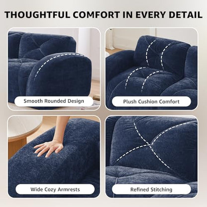 Blue Loveseat Sectional Couches for Living Room, Velvet Fabric Boneless Couch, No Assembly Cloud Modular Sectional Sofa Love Seat with 1 Ottoman, Foam Couch Compressed Sofa Set, Sofas para Sala - color: Blue, size: 2 Seater + 1 Ottoman