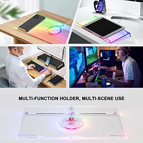 Acrylic Computer Keyboard Holder, 366 Kinds RGB Compact Tray, Gaming USB Interface Titled Stand, Ergonomic Typing Clear Riser for Office Desk, PC