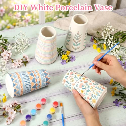 Zubebe 12 Pack Ceramic Vase to Paint Your Own Porcelain Vase Bulk Ready to Paint White Ceramic Vases Unpainted Bisque Art for Pampas Grass Dry Flowers (Trendy) - color: Trandy