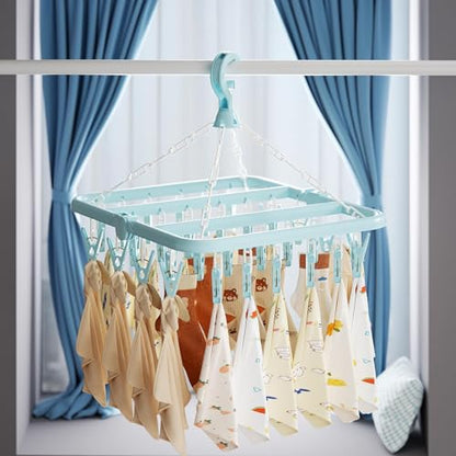 Laundry Drying Rack with 32 Clips, Foldable, Light Green - color: Light Green