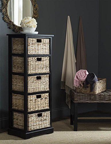 SAFAVIEH Furniture - Vedette 5-Basket Storage Tower - Distressed Black - Solid Wood - Coastal Basket Tower Design - Ideal for Entryway, Living Room, 17.5"W x 13.5"D x 46"H - Fully Assembled (AMH5739A) - color: Distressed Black