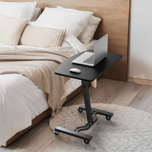 SHW Mobile Height Adjustable Laptop Rolling Cart w/Lockable Wheels, Black | Height Adjustable from 28" to 33"