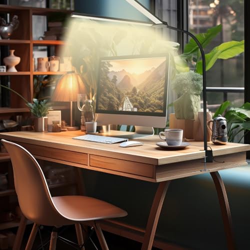 LED Desk Lamp for Home Office, Eye Caring Architect Desk Light with Clamp,50 Lighting Models,Remote and Touch Control,24W 2000LM,Memory Function and Timer for Study, Reading,Workbench Black
