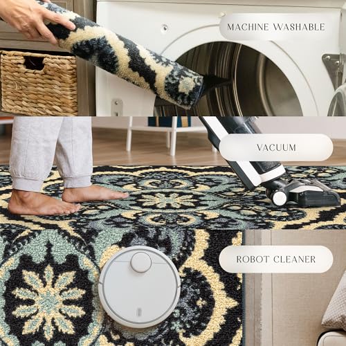 Maples Rugs Vivian Medallion Runner Rug - Made in USA - Washable, Non Slip, Indoor Carpet for Hallway, Kitchen, and Laundry Room, 1'8 x 5', Persian Blue - color: Persian Blue, size: 1'8" x 5' (Runner)