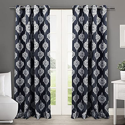 EXCLUSIVE HOME Medallion Room Darkening Blackout Grommet Top Curtain Panel Pair, 52"x84", Peacoat Blue - color: Peacoat Blue, size: 52"W x 84"L (Pack of 2)