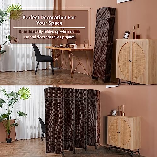 8 Panel Room Divider, 6 FT Wide Folding Screen Room Divider, Brown | Double Hinged Folding Screen Room Dividers for Patio Privacy - color: Brown, size: 8 Panels