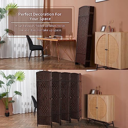 8 Panel Room Divider, 6 FT Wide Folding Screen Room Divider, Brown | Double Hinged Folding Screen Room Dividers for Patio Privacy - color: Brown, size: 8 Panels