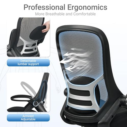 400lbs Big and Tall Heavy Duty Drafting Chair 5" Thickened Seat Tall Office Chair Flip-Up Armrests Ergonomic Chair with Lumbar Support and Adjustable Footrest Ring Standing Desk Chair (Black) - color: Black