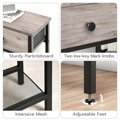 HOOBRO 29.5" Narrow Console Table with 2 Fabric Drawers, Sofa Table, Small Entryway Table with 3-Tier Storage Shelves, Behind Couch Table, for Living Room, Hallway, Greige and Black BG72XG01 - color: Greige + Black