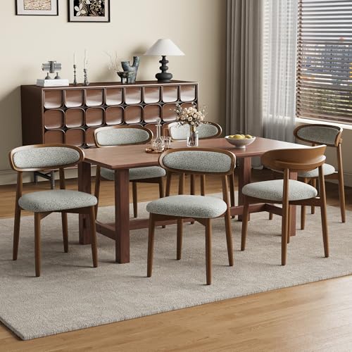 Wooden Dining Chairs Set of 6, Modern Fabric Upholstered Dining Room Chair, Kitchen Side Chairs, Farmhouse Dinner Chair with Curved Back for Kitchen, Lightgrey - color: Lightgrey, size: Set of 6