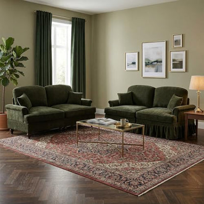 Modular Loveseat Sofa Couch, 2 Seat Comfy Chenille Sofa with Removable Ruffled Skirt, Flared Armrests, Sturdy Legs, Convertible Loveseat for Living Room, Bedroom, Apartment (Green) - color: Green, size: 76.4 Inch