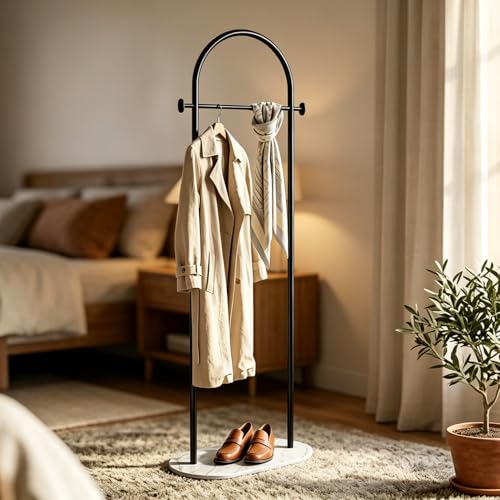 Freestanding Clothing Rack with Heavy White Base, Modern Black Arch Garment Rack for Small Spaces, Sturdy Metal Coat Rack for Bedroom, Closet, Entryway - color: A12