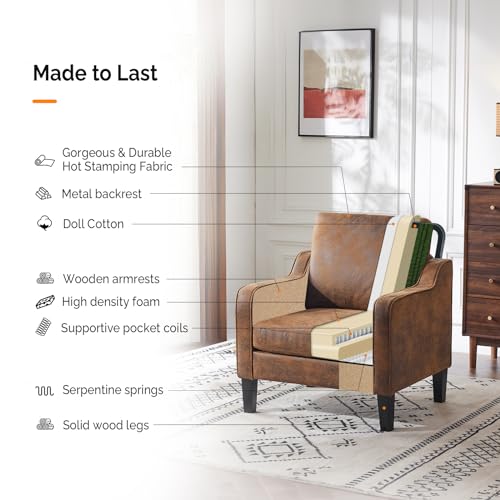 VINGLI Chair Rustic Upholstered Chenille Accent Chair for Living Room, Bedroom, Mid-Century Modern Arm Chair Comfy Reading Chair with Scooped Arms - color: Rustic