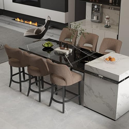 VKNOW Bar Stools Set of 6, 26" Upholstered Counter Height Bar Stools | Modern Counter Stools with Black Rubberwood Legs for Kitchen Island Dining Room Bar, Brown-Black Legs - color: Brown-black Legs, size: Set of 6