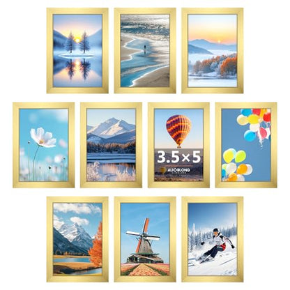 3.5x5 Picture Frame, Wall Mount or Tabletop Photo Frames with Engineered Wood, Gold 10 Pack - color: GD, size: 3.5x5-10PK