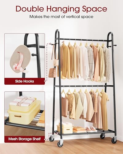 Sakugi Clothes Rack 36.5" x16.9" x72.8" Black Double Rod Mesh Shelf | Heavy Duty,Bedroom, Closet, Triangular Design, Freestanding, Metal Construction - color: Black