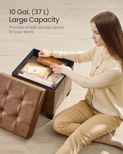 SONGMICS Storage Ottoman, Cube Ottoman with Legs, 15 x 15 x 15.7 Inches, Footstool, Footrest, 10 Gal. (37 L), Synthetic Leather, for Bedroom, Living Room, Dorm, Coffee Brown ULSF0512K03 - color: Coffee Brown