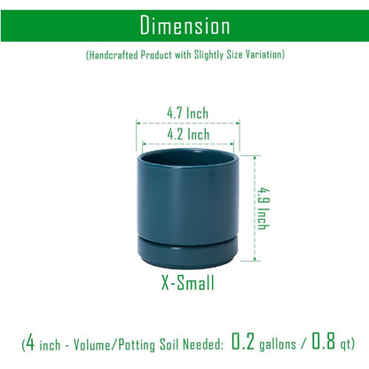 D'vine Dev 2-Pack Ceramic Pots with Saucers, Teal, 4.7 in, 94-V-B-9 | Modern Cylinder Design, Glazed Ceramic, Drainage Hole & Saucer Included, High Temperature Fired, Elegant Home Accent - color: Teal, size: 4.7 Inch