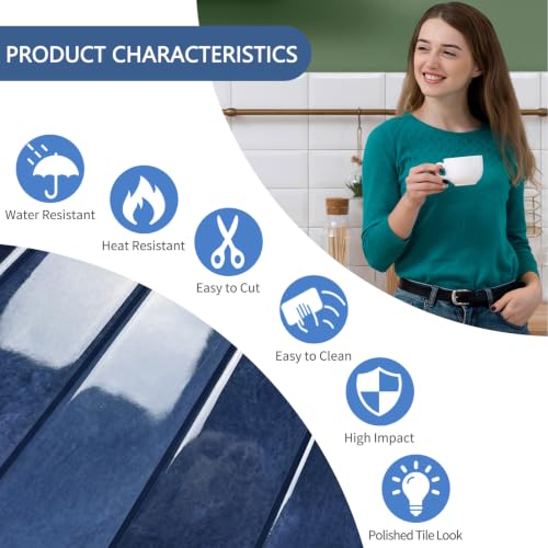 10 Sheets Upgraded Thicker Design Subway Tile Peel and Stick Backsplash | 12”×12”Self Adhesive Wall Tiles Stick on Back Splash for Kitchen,Bathroom,Camper(Blue) - color: Blue