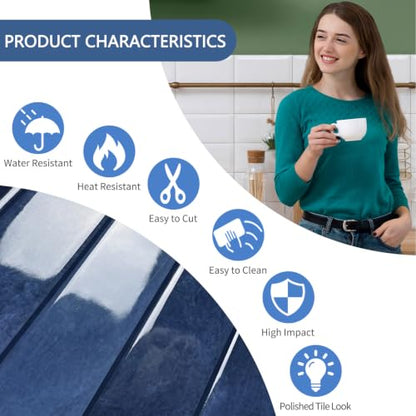 10 Sheets Upgraded Thicker Design Subway Tile Peel and Stick Backsplash | 12”×12”Self Adhesive Wall Tiles Stick on Back Splash for Kitchen,Bathroom,Camper(Blue) - color: Blue