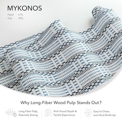 Deluxe Sliding Vertical Blinds,White Trendy Door Blinds, Blue Panel Track Blinds, Patio Room Dividers, 45.8"- 86" W x 96" H, Extendable Track, Designer Pattern Woven Panels, Mykonos - color: Mykonos