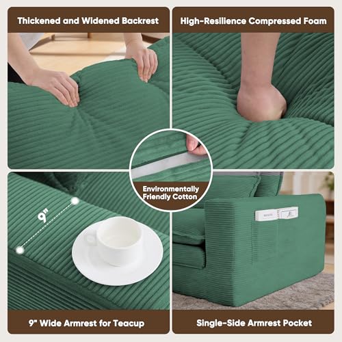 109" L Shape Modular Sectional Sofa with Ottoman, Boneless Couch Three-Layer Deep 3 Seat Convertible Pull Out Sofa Bed Sleeper for Living Room No Assembly 109" L-Green - size: 109"L