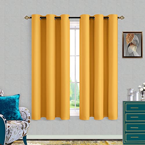 Mrs.Naturall Yellow Blackout Curtains for Bedroom Living Room, Grommet Thermal Insulated Drapes for Summer - color: Yellow, size: 34"W x 45"L (Pack of 2)