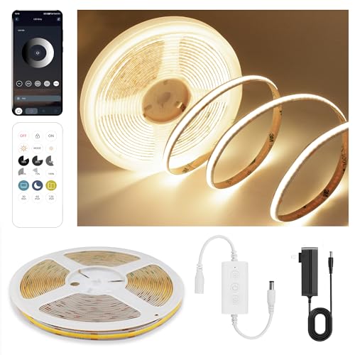 Pandery COB LED Strip Lights Warm White,24V Dimmable led Light Strip KIT with Remote and app Control,3000K 9.84FT/3m 8mm Wide Ra>90 Cuttable Flexible Strip Lights for Bedroom,Wardrobe,Cabinet - color: 3000K Warm white, size: 9.84FT
