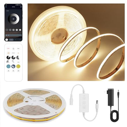 Pandery COB LED Strip Lights Warm White,24V Dimmable led Light Strip KIT with Remote and app Control,3000K 9.84FT/3m 8mm Wide Ra>90 Cuttable Flexible Strip Lights for Bedroom,Wardrobe,Cabinet - color: 3000K Warm white, size: 9.84FT