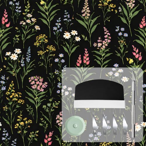 Peel and Stick Wallpaper17.3 X118 in, Dark Floral Leaf, Vintage Self-Adhesive Removable Wall Mural, Waterproof Accent Easy to Install for Living Room Bedroom Kitchen Walls - color: Dusk Bouquet, size: 17.3"X118"