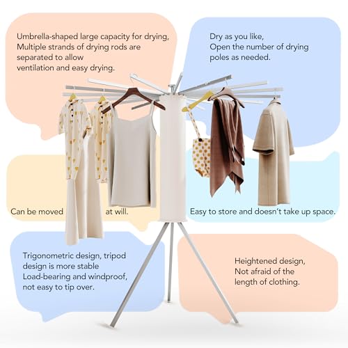 LIENAHU Clothes Drying Rack,Drying Rack Clothing,Laundry Drying Rack,Floor Standing,16 Aluminium Poles,Collapsible,Retractable,Foldable,Folding Laundry Rack - style: 16 Aluminum poles