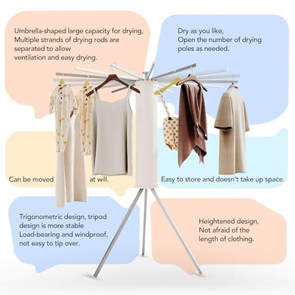 LIENAHU Clothes Drying Rack,Drying Rack Clothing,Laundry Drying Rack,Floor Standing,16 Aluminium Poles,Collapsible,Retractable,Foldable,Folding Laundry Rack - style: 16 Aluminum poles