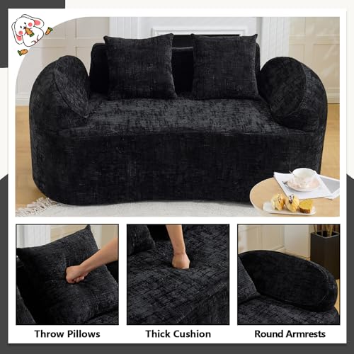 67" Curved Loveseat Sofa with 2 Pillows, Modern Boneless Couch in a Box, Small Cloud Loveseat for Bedroom Small Space Apartment Living Room, Memory Foam, Chenille, No Assembly (Black) - color: Black