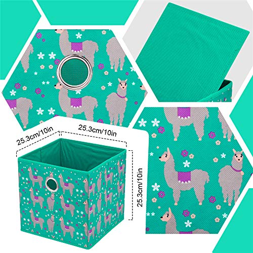 Fabric Strorage Cubes Box Basket Bins Foldable 10x10x10 Inch Emerald Green Alpaca Pattern for Closet Organizer Inserts Drawers ,QY-SC16-6 - color: Alpaca(Set of 6)