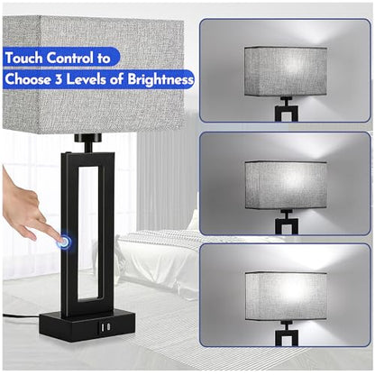 Modern Nightstand Lamps Set of 2 - Touch Control Bedside Table Lamps with USB C&A, 3 Way Dimmable for Bedrooms & Living Room, Gray & Black - color: Grey-Daylight, size: 20IN