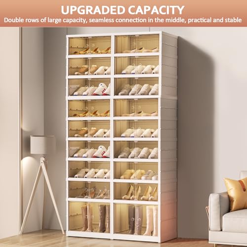 SYNCVIBE Collapsible Shoe Rack Organizer, 9 Tiers, 36 Pairs, 34.2" Wide | Foldable Shoe Storage with Doors, Plastic Shoe Cabinet with Wheels, Easy Assembly Shoe Shelves for Entryway and Living Room - size: 9 Tiers -36 Pairs White